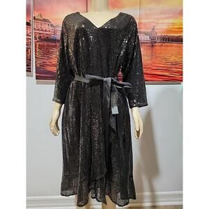 Lane Bryant Sequin Dress Plus Size 2X 18/20 Black VNeck 3/4 Sleeve # 03